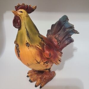Resin Rooster Chicken Country Rustic Farmhouse Figurine  Colorful- Vintage